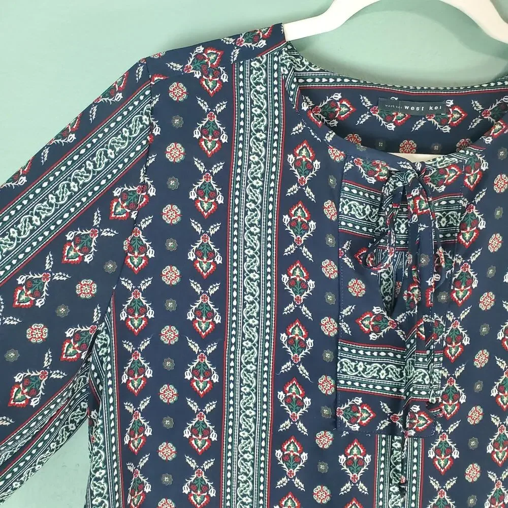 West Kei Womens Multicolor Tie Detail Pattern Blouse Size Medium - Picture 4 of 6